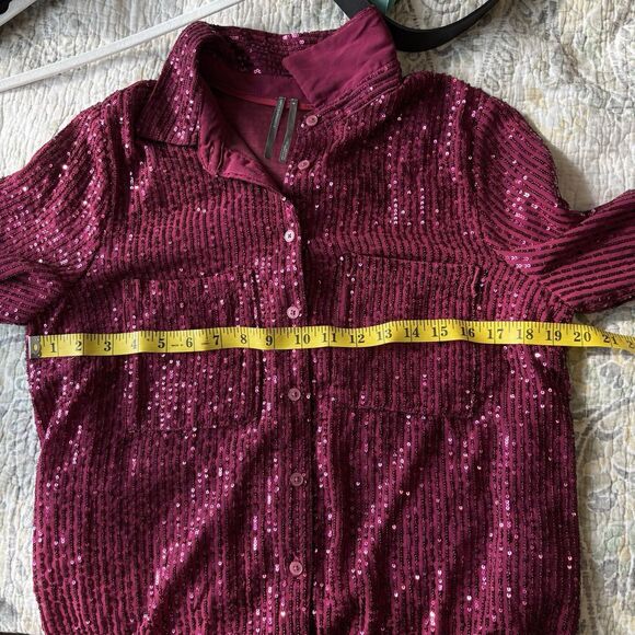Anthropologie Pink The Remie Sequin Button Down Size Medium - Picture 6 of 11